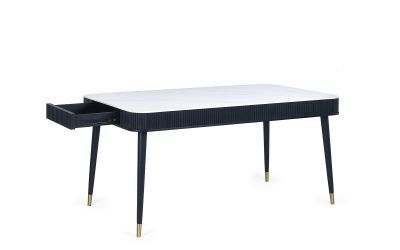 Black Fluted Stone Top Dining Table With Drawers