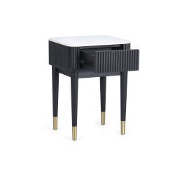 Black Fluted Stone Top Lamp Table With Drawer