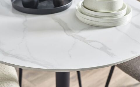 Round White Marble Effect Dining Table 80Cm