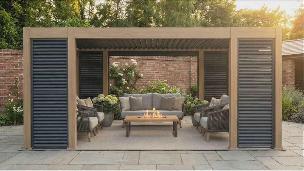 Saturn Aluminium Pergola - 8 Leg 5m x 3m Rectangular Grey