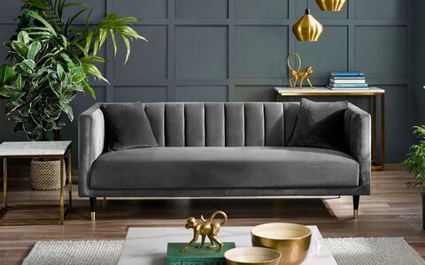 SAL413 Scalloped Back 3 Seater- Grey