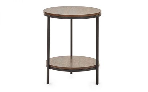 TRI525 Circular Lamp Table With Shelf - Walnut