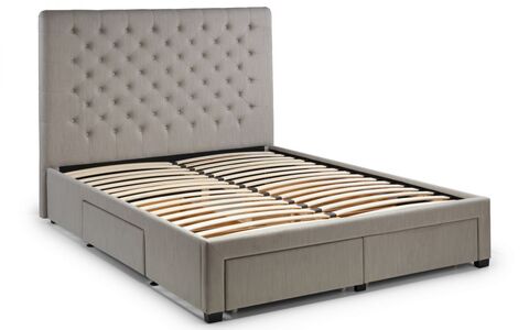 Deep Button 4 Drawer Bed 180Cm - Grey Linen