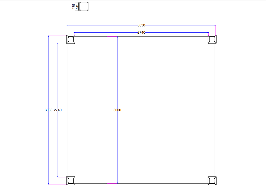 3x3m Pergola Detailed Line Drawing