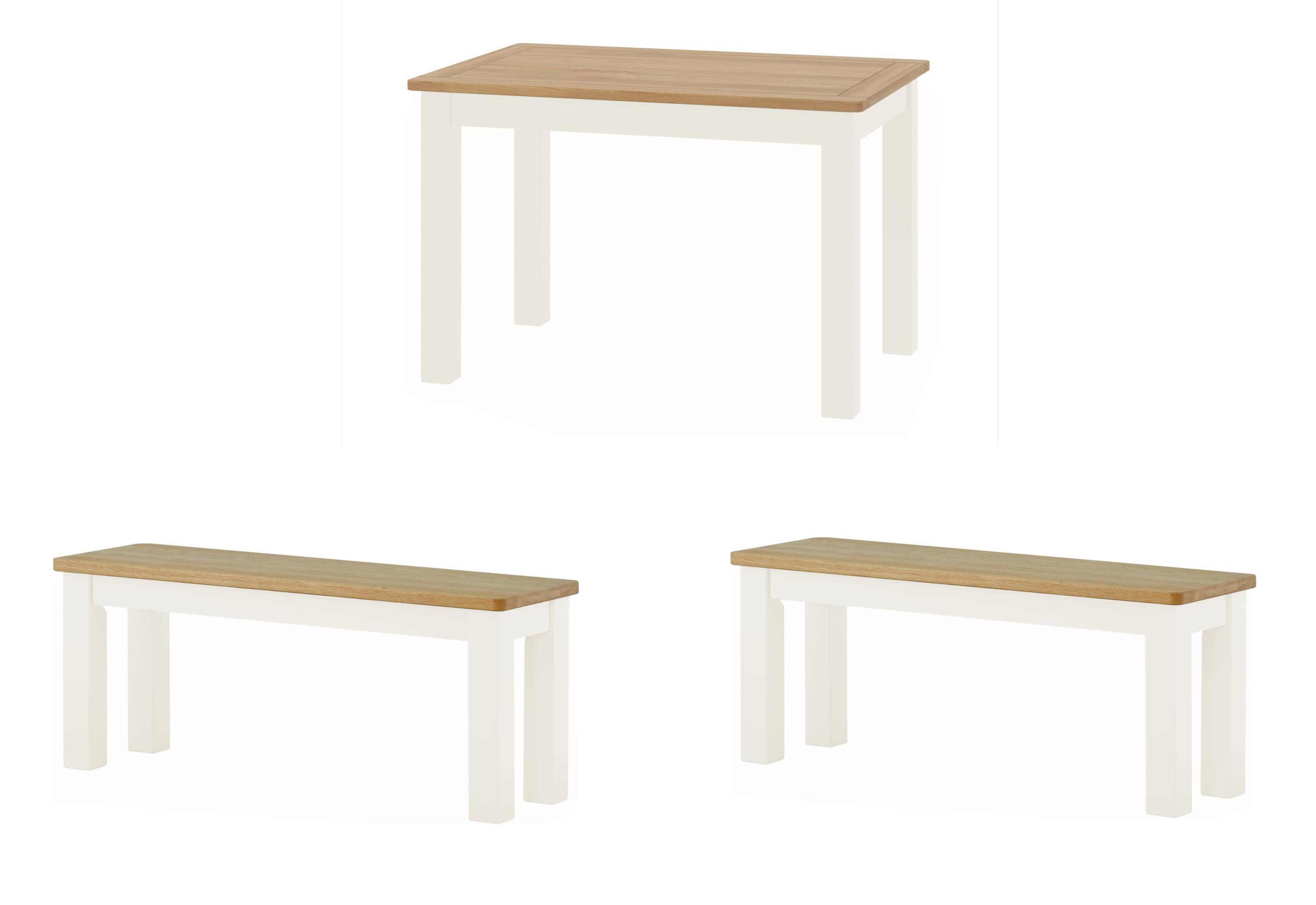 Portland White Dining Table & 2 Benches