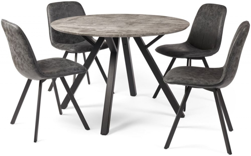 Tetro Round Dining Table 4 Chairs, White Round Table And 4 Grey Chairs