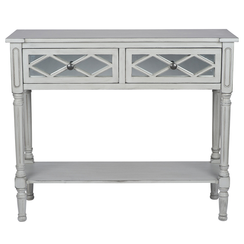 Dove Grey Mirrored Console Table, Wood And Mirrored Side Table