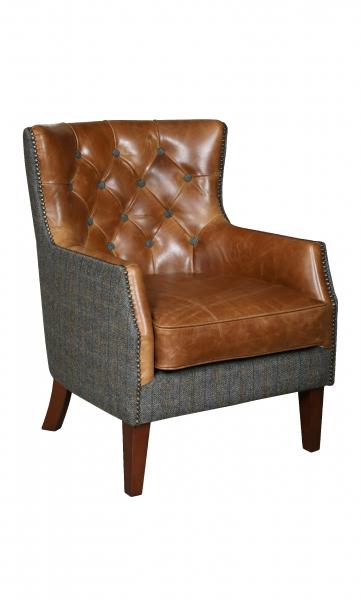 Leather sofa with shop fabric accent chairs