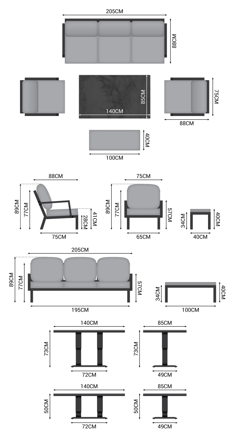 Vogue aluminium casual dining 3 seater sofa set with rising table & bench deals