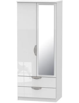 Camden High Gloss White 2 Door 2 Drawer Mirror Wardrobe