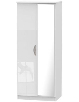 Camden High Gloss White 2 Door Mirror Wardrobe