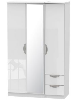 Camden High Gloss White 3 Door 2 Drawer Mirror Wardrobe