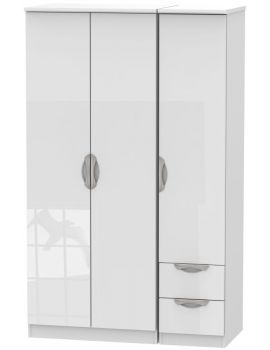 Camden High Gloss White 3 Door 2 Drawer Wardrobe