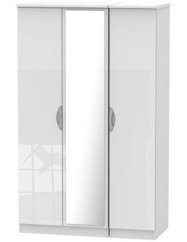 Camden High Gloss White 3 Door Mirror Wardrobe