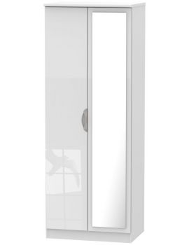 Camden High Gloss White Tall 2 Door Mirror Wardrobe