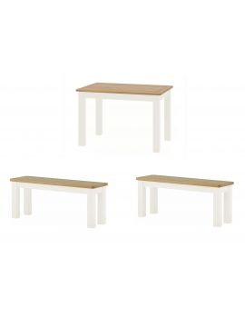 Portland White Dining Table & 2 Benches