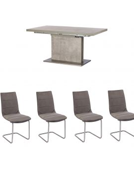 Pella Concrete Effect Extending Dining Table & 4 Chairs