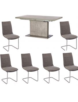 Pella Concrete Effect Extending Dining Table & 6 Chairs