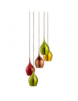 S5 VIBRANT ANODISED ALUMINIUM, 5 LIGHT MULTI-DROP PENDANT MULTI-COLOURED