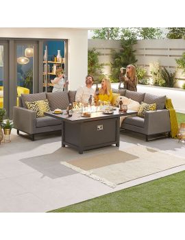 Nova Eclipse Outdoor Fabric Casual Dining Set with Firepit Table